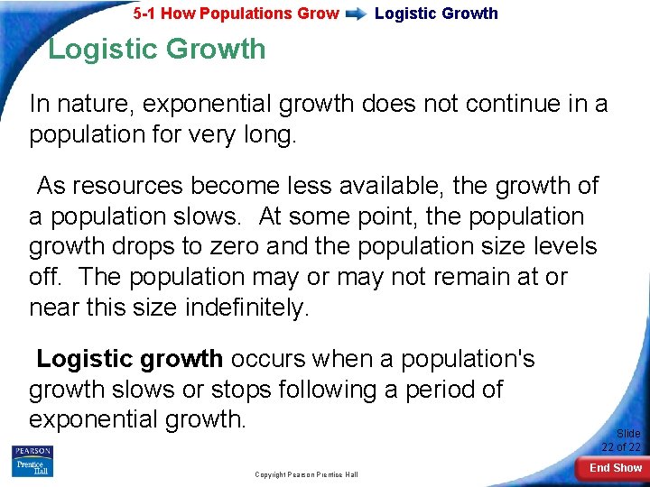 5 -1 How Populations Grow Logistic Growth In nature, exponential growth does not continue