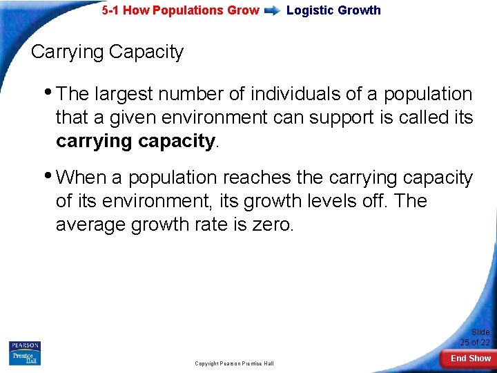 5 -1 How Populations Grow Logistic Growth Carrying Capacity • The largest number of