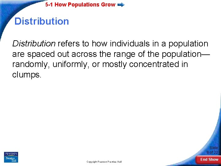 5 -1 How Populations Grow Distribution refers to how individuals in a population are