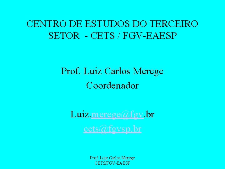 CENTRO DE ESTUDOS DO TERCEIRO SETOR - CETS / FGV-EAESP Prof. Luiz Carlos Merege