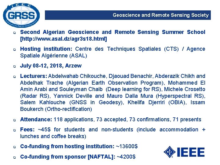 Geoscience and Remote Sensing Society q q q Second Algerian Geoscience and Remote Sensing