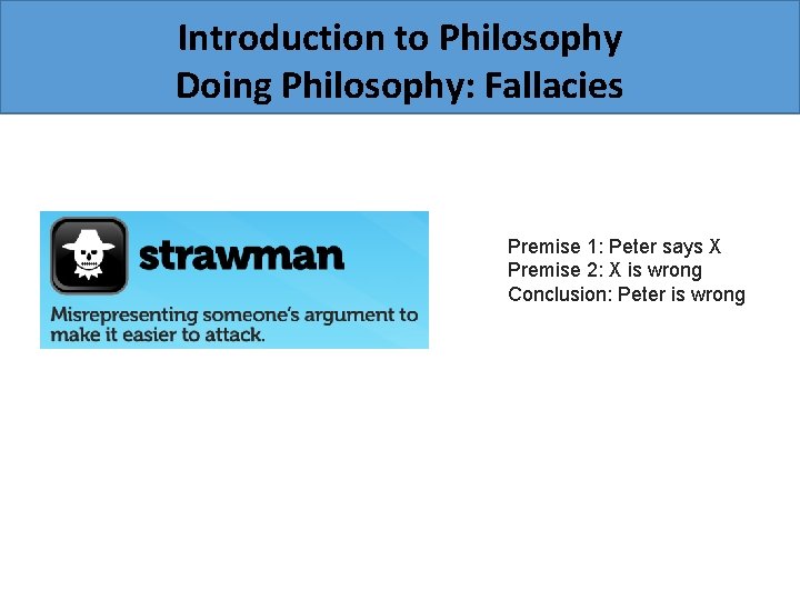 Introduction to Philosophy Doing Philosophy: Fallacies Premise 1: Peter says X Premise 2: X