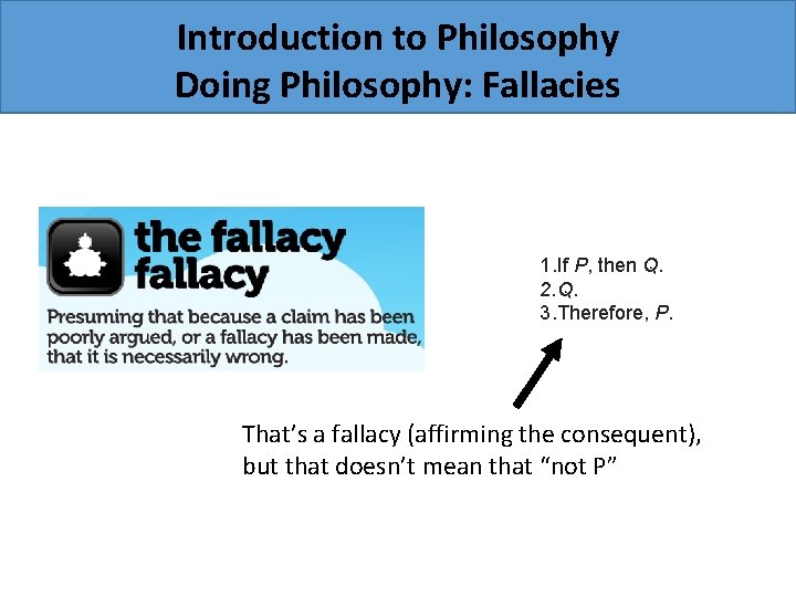 Introduction to Philosophy Doing Philosophy: Fallacies 1. If P, then Q. 2. Q. 3.