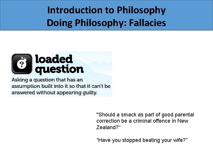 Introduction to Philosophy Doing Philosophy: Fallacies "Should a smack as part of good parental