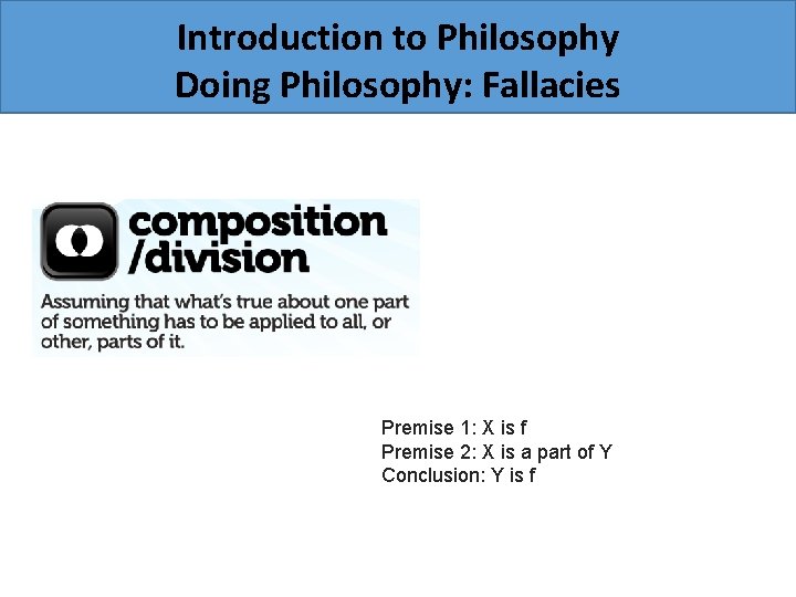 Introduction to Philosophy Doing Philosophy: Fallacies Premise 1: X is f Premise 2: X