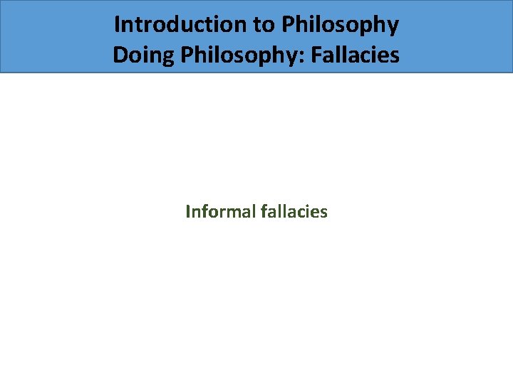 Introduction to Philosophy Doing Philosophy: Fallacies Informal fallacies 