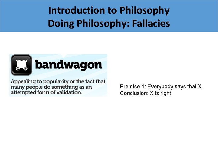 Introduction to Philosophy Doing Philosophy: Fallacies Premise 1: Everybody says that X Conclusion: X