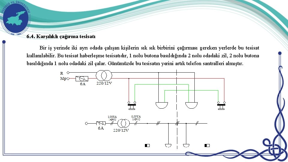 6. 4. Karşılıklı çağırma tesisatı Bir iş yerinde iki ayrı odada çalışan kişilerin sık 6. 4. Karşılıklı çağırma tesisatı Bir iş yerinde iki ayrı odada çalışan kişilerin sık