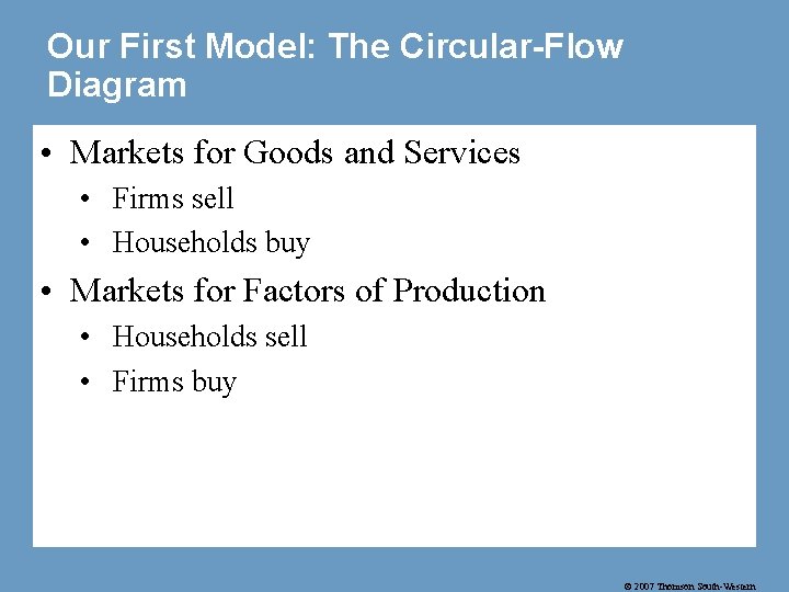 Our First Model: The Circular-Flow Diagram • Markets for Goods and Services • Firms