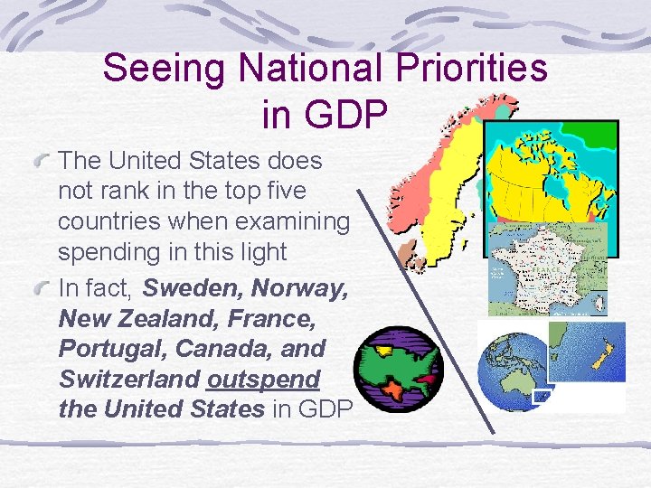 Seeing National Priorities in GDP The United States does not rank in the top
