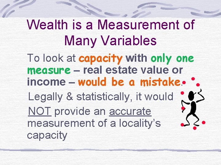 Wealth is a Measurement of Many Variables To look at capacity with only one