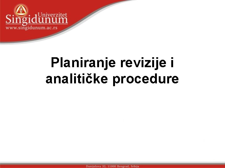 Planiranje revizije i analitičke procedure 