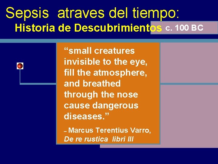 Sepsis atraves del tiempo: Historia de Descubrimientos c. 100 BC “small creatures invisible to Sepsis atraves del tiempo: Historia de Descubrimientos c. 100 BC “small creatures invisible to