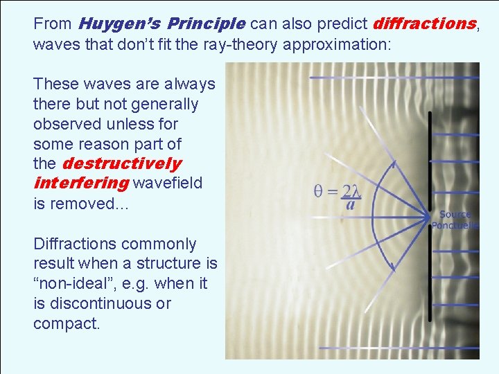 From Huygen’s Principle can also predict diffractions, waves that don’t fit the ray-theory approximation: