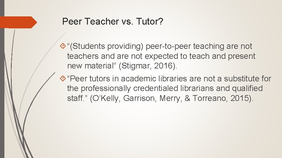 Peer Teacher vs. Tutor? “(Students providing) peer-to-peer teaching are not teachers and are not