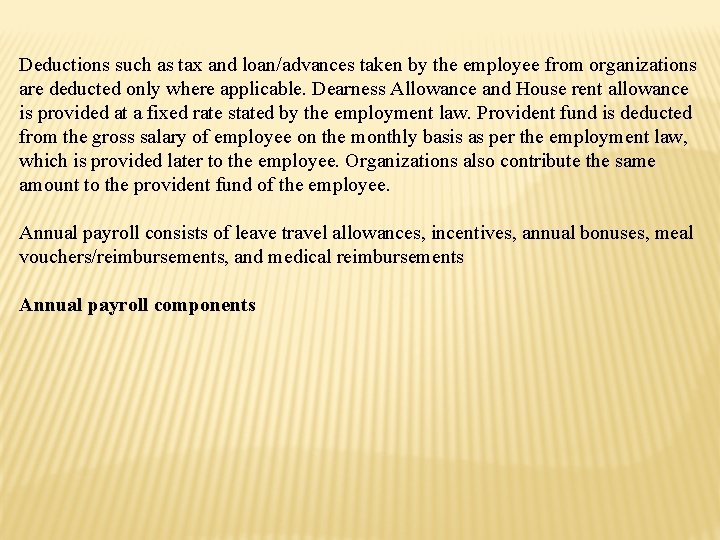 Deductions such as tax and loan/advances taken by the employee from organizations are deducted