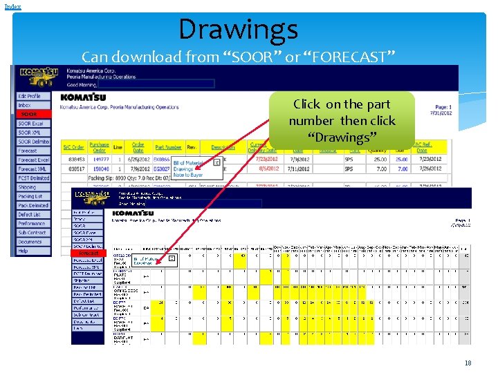 Index Drawings Can download from “SOOR” or “FORECAST” Click on the part number then Index Drawings Can download from “SOOR” or “FORECAST” Click on the part number then