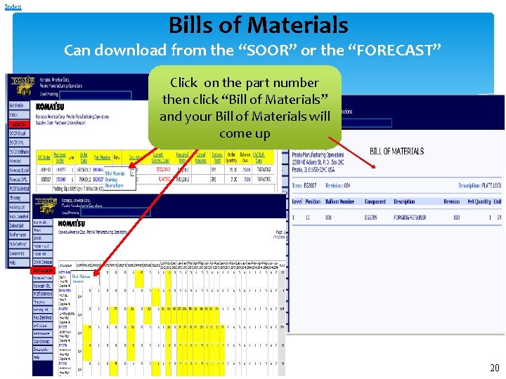 Index Bills of Materials Can download from the “SOOR” or the “FORECAST” Click on Index Bills of Materials Can download from the “SOOR” or the “FORECAST” Click on