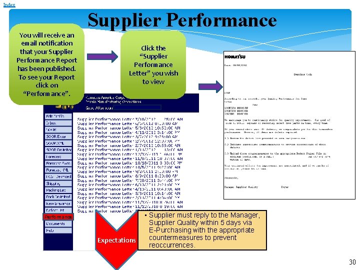 Index You will receive an email notification that your Supplier Performance Report has been Index You will receive an email notification that your Supplier Performance Report has been