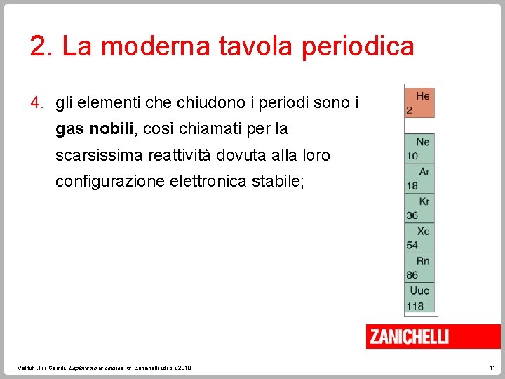 2. La moderna tavola periodica 4. gli elementi che chiudono i periodi sono i