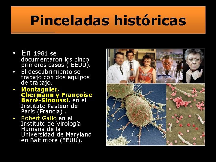 Pinceladas históricas • En • • • 1981 se documentaron los cinco primeros casos