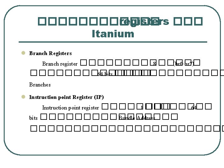 ������ registers ��� Itanium l l Branch Registers Branch register ������� 8 ��� (br