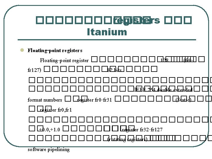 ������ registers ��� Itanium l Floating-point registers Floating-point register ������� 128 ��� (fr 0