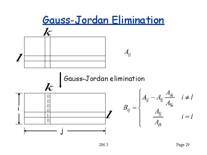 Gauss-Jordan Elimination Gauss-Jordan elimination i 0 0 1 0 j 296. 3 Page 29