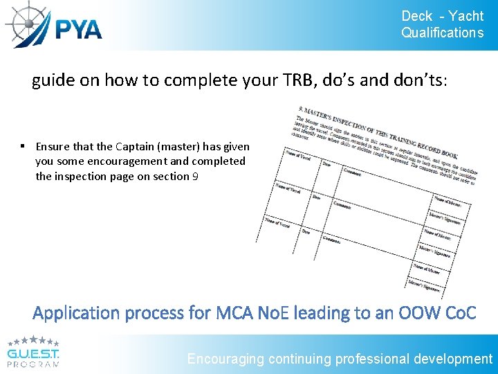 Deck - Yacht Qualifications guide on how to complete your TRB, do’s and don’ts: