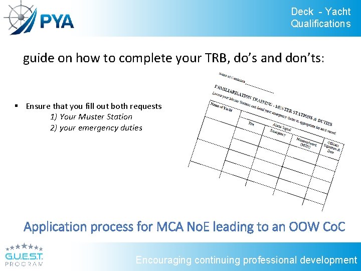 Deck - Yacht Qualifications guide on how to complete your TRB, do’s and don’ts: