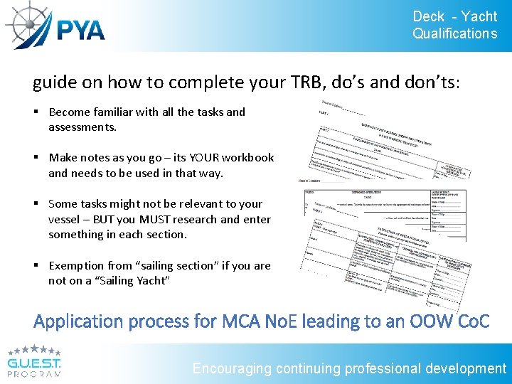 Deck - Yacht Qualifications guide on how to complete your TRB, do’s and don’ts: