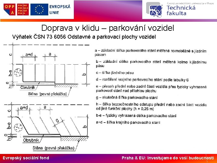 Doprava v klidu – parkování vozidel Výňatek ČSN 73 6056 Odstavné a parkovací plochy