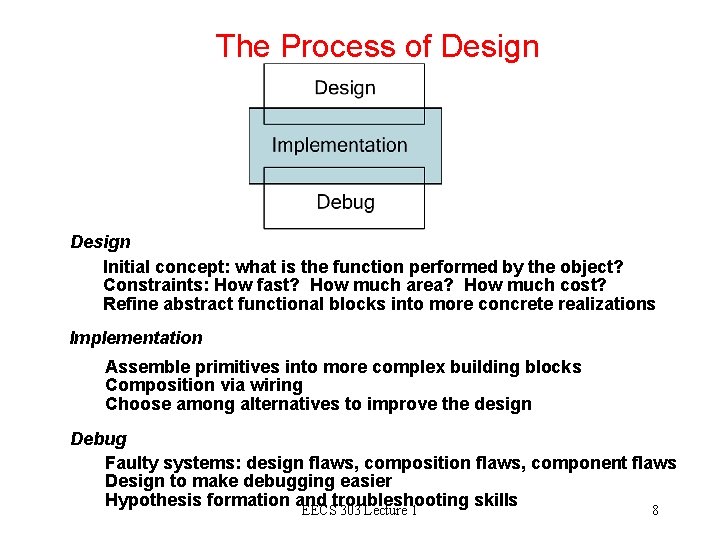 The Process of Design Initial concept: what is the function performed by the object?