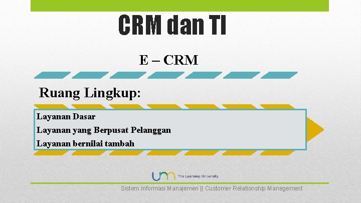 CRM dan TI E – CRM Ruang Lingkup: Layanan Dasar Layanan yang Berpusat Pelanggan