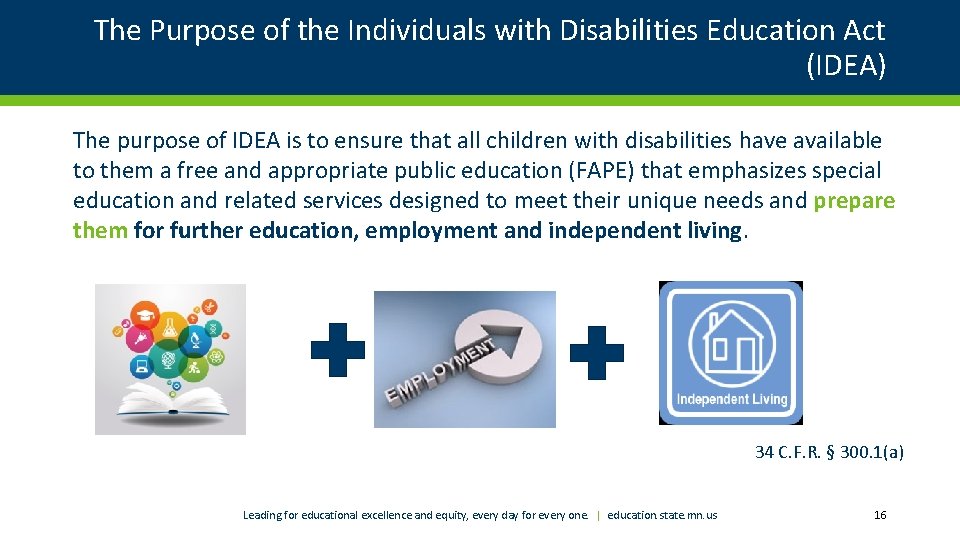 The Purpose of the Individuals with Disabilities Education Act (IDEA) The purpose of IDEA