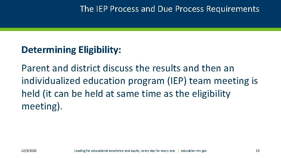 The IEP Process and Due Process Requirements Determining Eligibility: Parent and district discuss the The IEP Process and Due Process Requirements Determining Eligibility: Parent and district discuss the