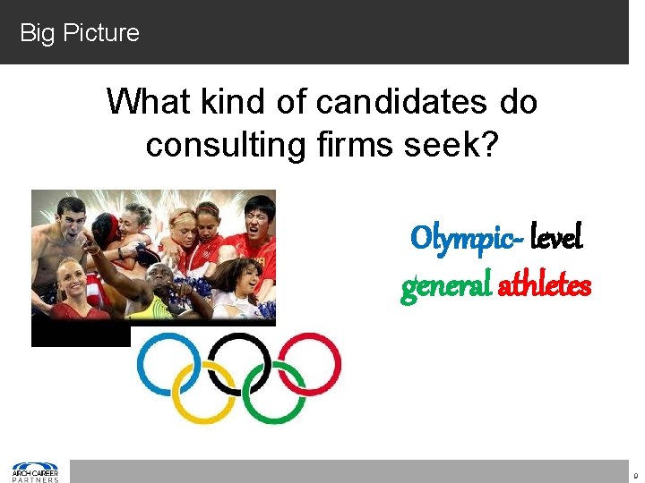 Big Picture What kind of candidates do consulting firms seek? Olympic- level general athletes