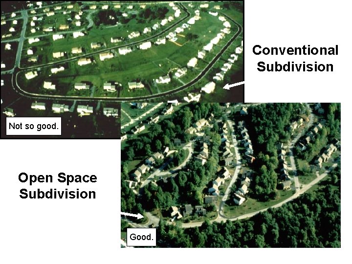Conventional Subdivision Not so good. Open Space Subdivision Good. 