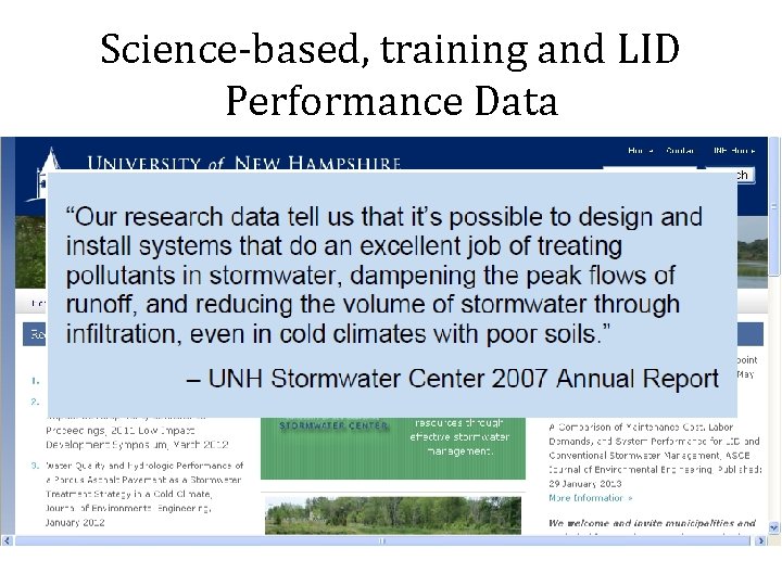 Science-based, training and LID Performance Data 