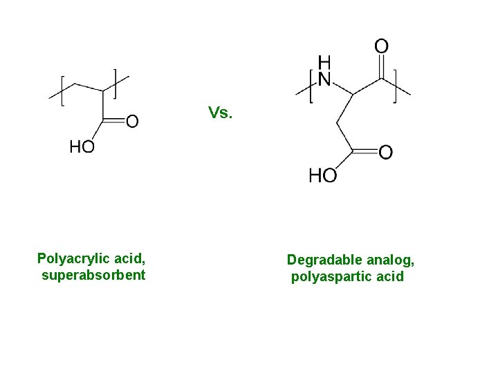 Vs. Polyacrylic acid, superabsorbent Degradable analog, polyaspartic acid 