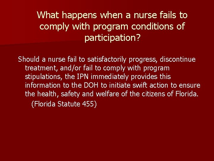 What happens when a nurse fails to comply with program conditions of participation? Should What happens when a nurse fails to comply with program conditions of participation? Should