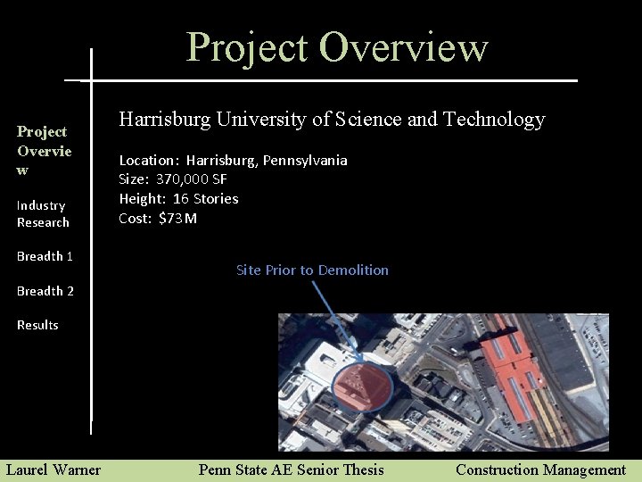 Project Overview Project Overvie w Industry Research Breadth 1 Harrisburg University of Science and
