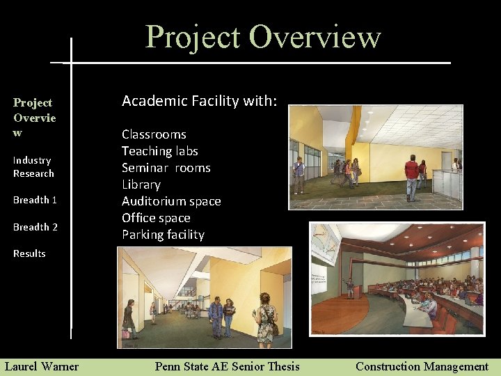 Project Overview Project Overvie w Industry Research Breadth 1 Breadth 2 Academic Facility with: