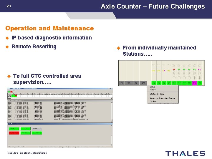 Axle Counter – Future Challenges 23 Operation and Maintenance u IP based diagnostic information