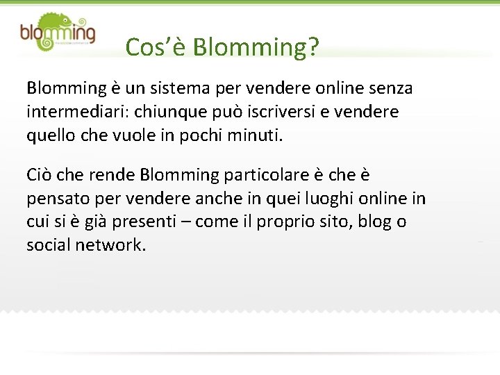 Cos’è Blomming? Blomming è un sistema per vendere online senza intermediari: chiunque può iscriversi