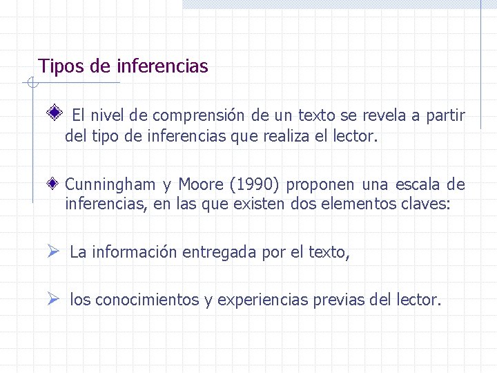 Tipos de inferencias El nivel de comprensión de un texto se revela a partir