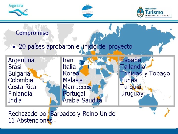 Compromiso • 20 países aprobaron el inicio del proyecto Argentina Brasil Bulgaria Colombia Costa