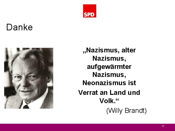 Danke „Nazismus, alter Nazismus, aufgewärmter Nazismus, Neonazismus ist Verrat an Land und Volk. “