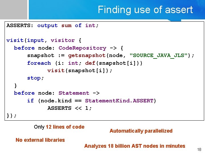 Finding use of assert ASSERTS: output sum of int; visit(input, visitor { before node: Finding use of assert ASSERTS: output sum of int; visit(input, visitor { before node: