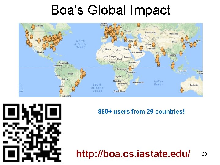 Boa's Global Impact 850+ users from 29 countries! http: //boa. cs. iastate. edu/ 20 Boa's Global Impact 850+ users from 29 countries! http: //boa. cs. iastate. edu/ 20
